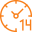 orange clock icon with number 14